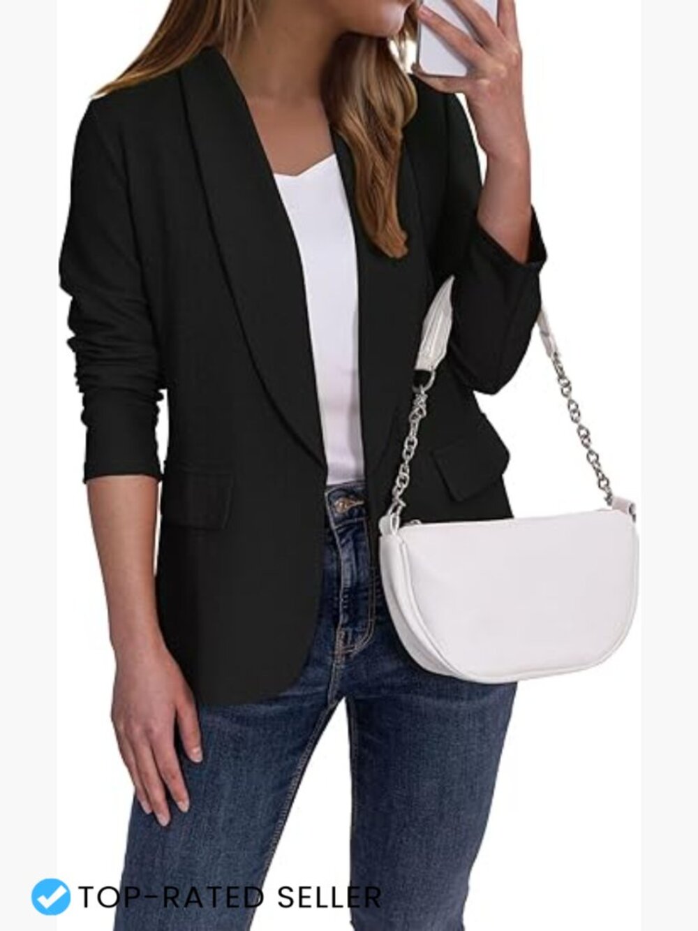 Slim Fit Blazer Lapel Collar Open Front Business Casual Office Wear Lightweight